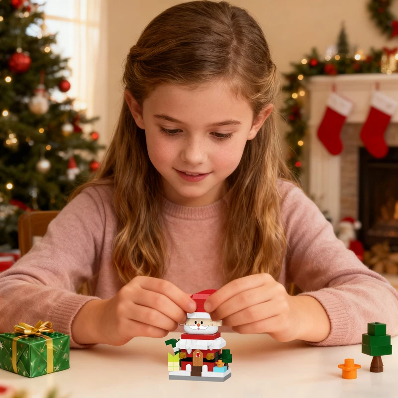 Calcetines de árbol de Papá Noel de Navidad, juego de bloques de construcción de casa de dulces de manzana, decoración para el hogar y la Oficina, juguetes de ensamblaje, regalo para niñas y niños, 2025