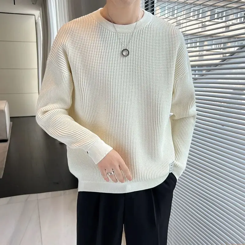 Spring Autumn New Fashion Round Neck Long Sleeve Pullovers Men\'s Clothing Solid Color Korean Casual Loose Trend All-match Tops