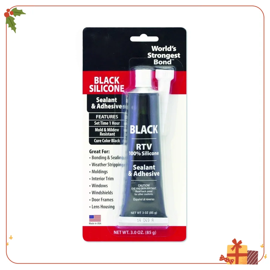 

Black Silicone Sealant Adhesive - 3 oz, Waterproof, Flexible, High Temp Resistant for Bath, Kitchen, Auto, DIY Home Repair