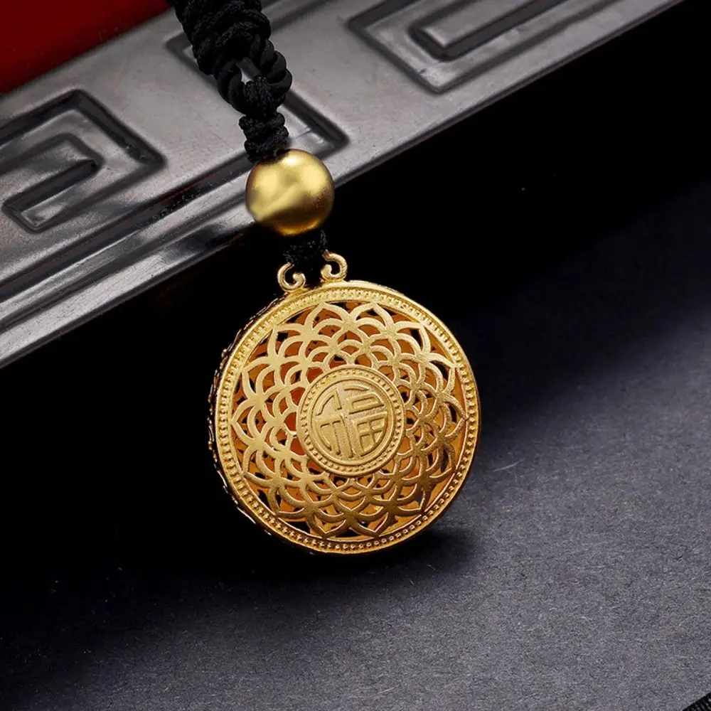 Brass Gilding Hollow Lotus Necklace Pendant Chinese Style Accessories Golden Collarbone Chain Personality Round