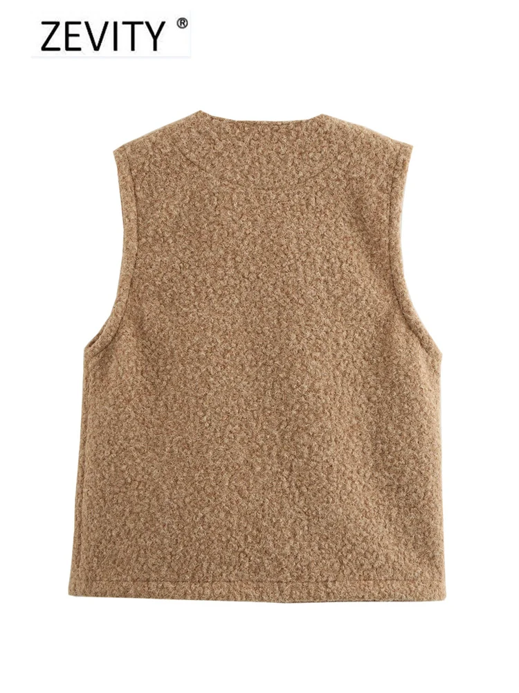 Zevity 2024 New Women Fashion O Neck Bow Decoration Sleeveless Woolen Vest Jacket Ladies Solid Casual Slim WaistCoat Tops CT7345