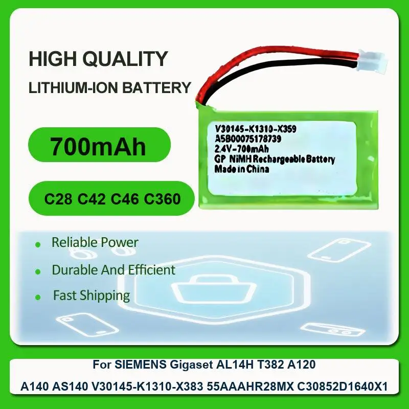 Battery For SIEMENS Gigaset AL14H T382 A120 A140 AS140 V30145-K1310-X383 55AAAHR28MX C30852D1640X1