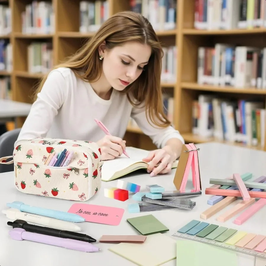 37 قطعة من طيات المدرسة الجمالية مع مقلمة سروال قصير فسفورية ملاحظات لاصقة أقلام جل بطاقة كلمة فارغة أقلام رصاص ميكانيكية 0.5