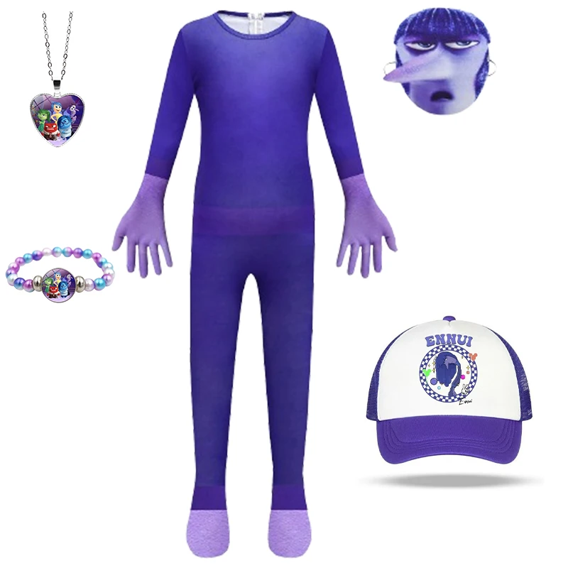 Kids Inside Out 2 Cosplay Costume - Joy Sadness Anger Disgust Fear Full Set with Jumpsuit and Mask for Halloween Party Set