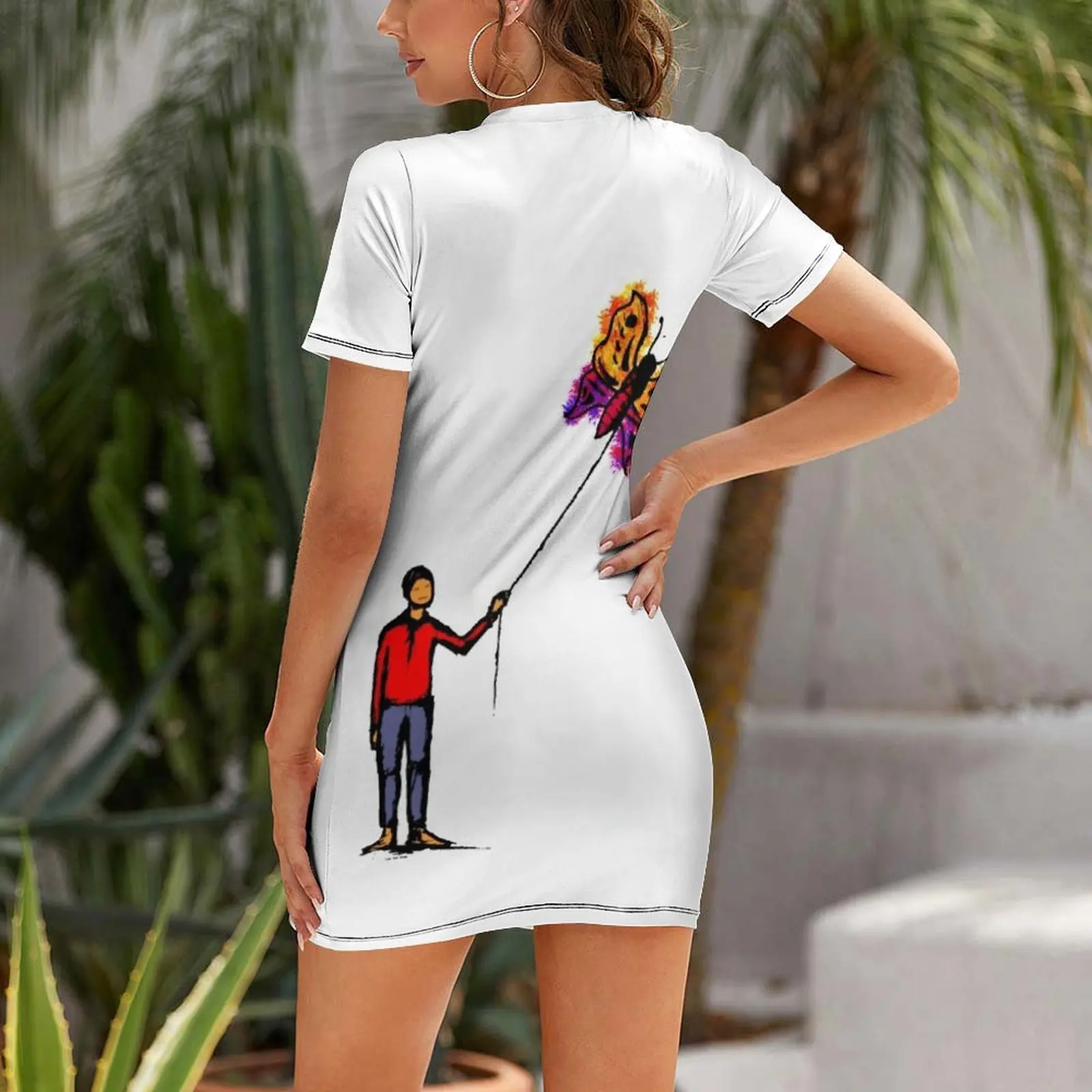 เดรสแขนสั้นลายผีเสื้อหรูหราสำหรับผู้หญิง งานปาร์ตี้ งานราตรี งานพรอม ชุดเพื่อนเจ้าสาว