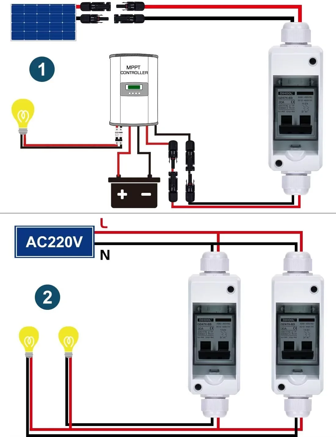 Solar Disconnect Switch Circuit Breaker with Waterproof Box 30A DC/AC400V Photovaltaic Garden Electric PV System Combiner Box image 2