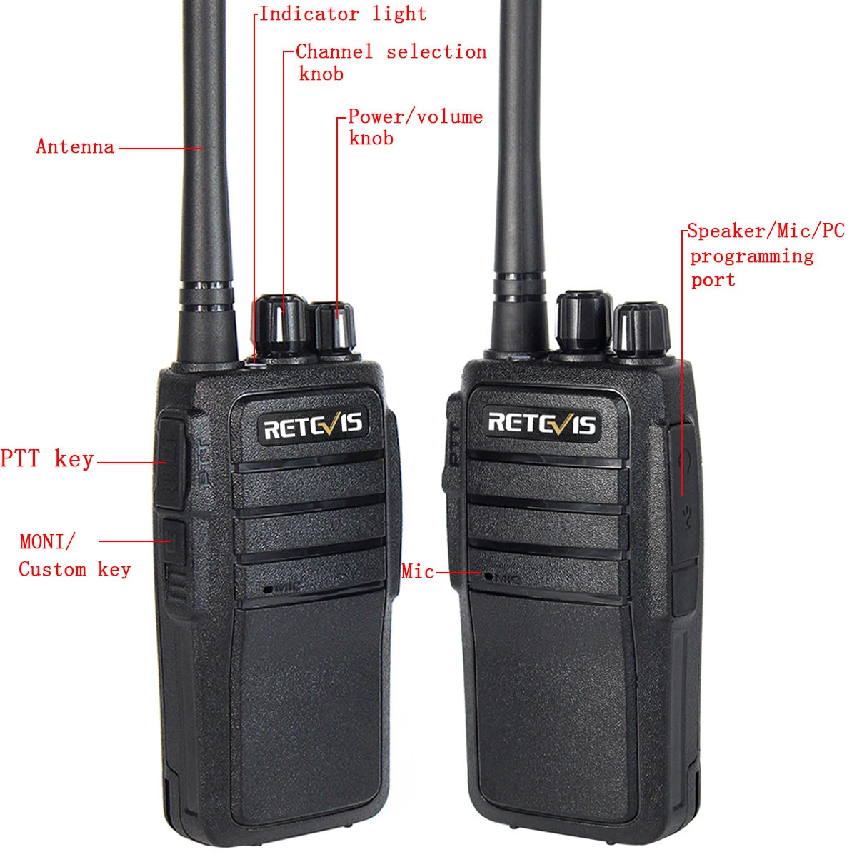 10Pack Retevis RT21 FRS 2W FCC License Free School Walkie Talkie 16CH UHF VOX Scan fixed antenna Two Way Radio+Programming Cable