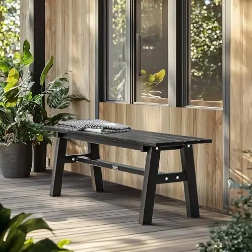 47” Outdoor HDPE Bench, Weatherproof Garden Bench w/Metal Legs, Poly Lumber Porch Benches, 660 LBS Capacity Outdoor