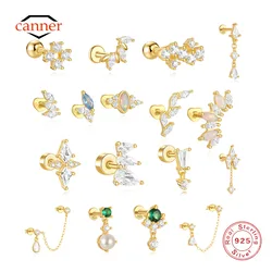CANNER 1PC Heart-shaped Round Ball Flat Head Cartilage Piercing Stud Earring Women 925 Sterling Silver Horse Eye Zircon Earring