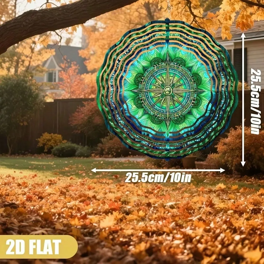 CIFbuy Iron Wind Chime Metal Mandala Compass Rose Turquoise Spinning Weatherproof Meditation Relaxing Outdoor Patio Garden Decor