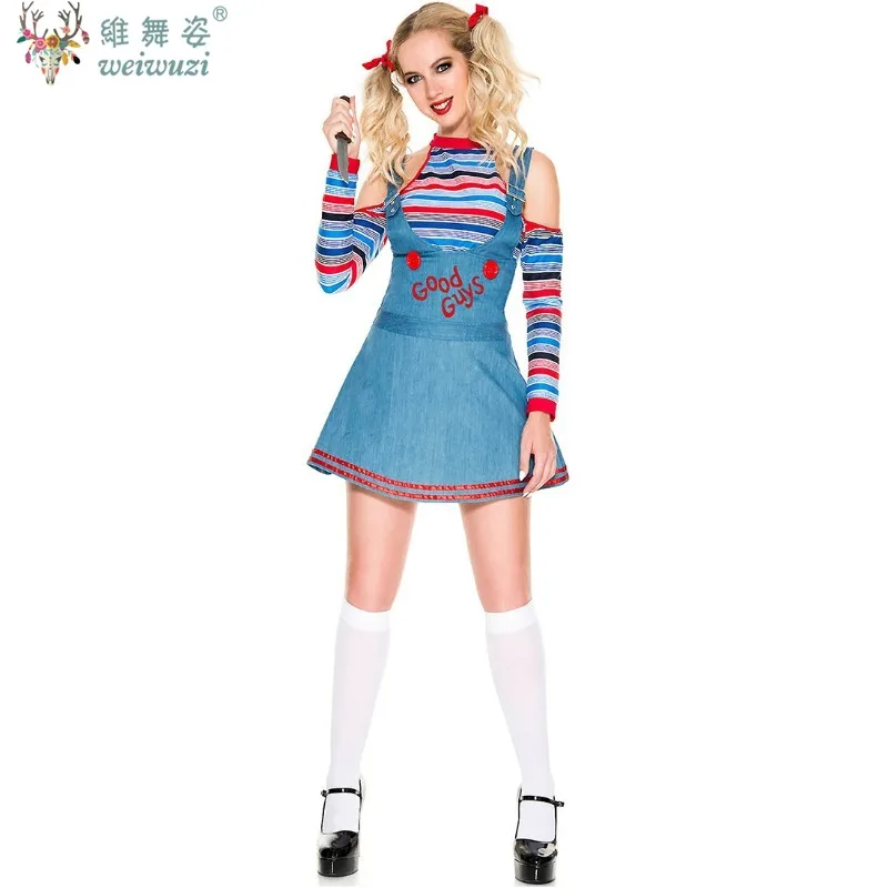 

Ghost Doll Cosplay Chucky Costumes Women Outfit Adult Girls Fancy Dresses Carnival Horror Ghost Doll Clown Costume Halloween