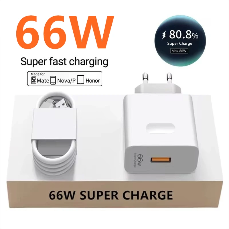 Ładowarka Super Fast Charger 6A 66W do Huawei Mate 40 50 60 P50 P60 Nova 9 10 Honor 90 100 Magic 5 Lite 6 Pro, kabel do szybkiego ładowania Type C