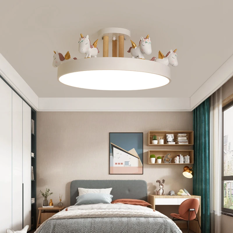 Modern Cartoon LED Chandelier Light Children's Room Kid Bedroom Unicorn Ceiling Pendent Lamp Living Room Home Decoration Lustre