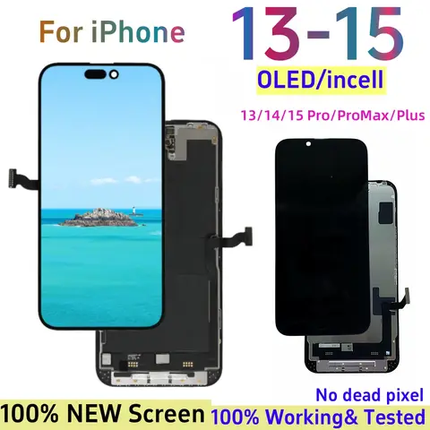 NUOVO Display TFT OLED Per iPhone 13 14/15 Pro Max 14 15 Plus Incell LCD Grande Notch Con Touch Screen 3D Sostituzione Digitizer
