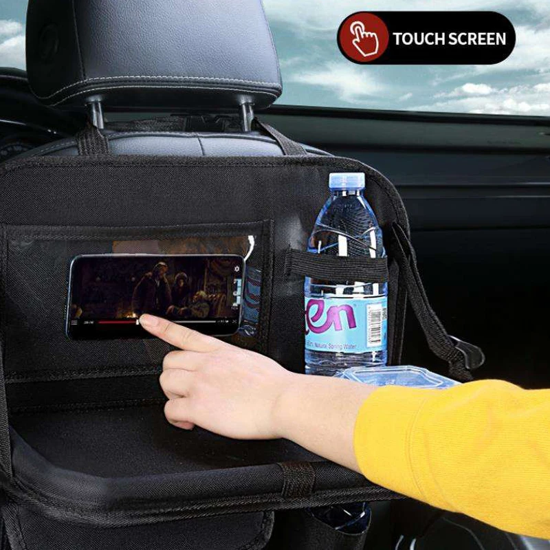 Car Backseat Organizer with Tablet Holder Car Seat Protector Mat with Foldable Table Tray Car Seat Back Storage Bag