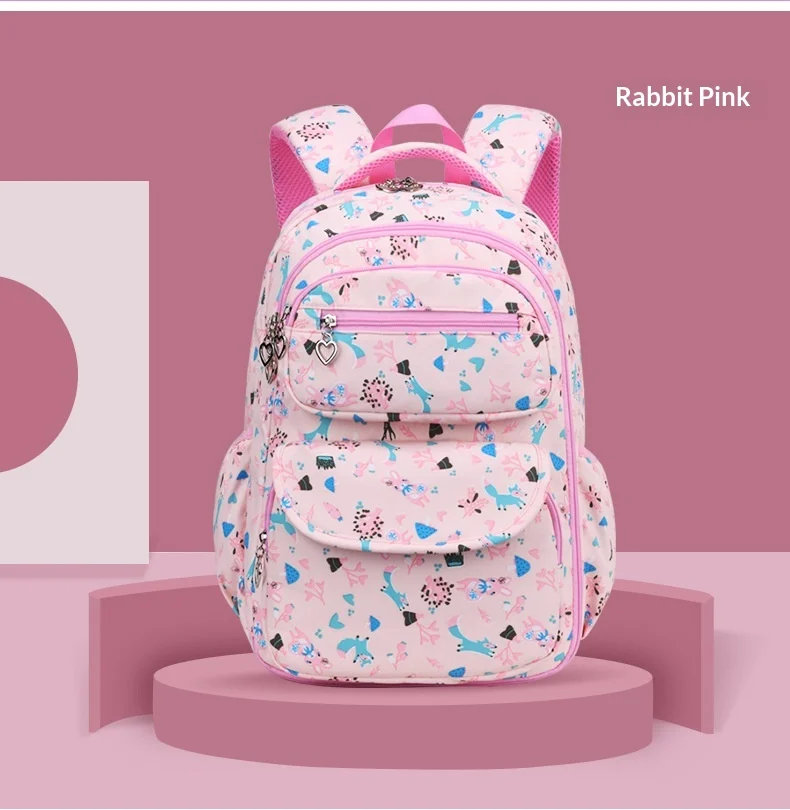 子供女の子バックパックスクールバッグピンク子供用ティーンエイジャースクールバッグ防水ストラップ冷蔵庫スタイルの開口部ナイロン