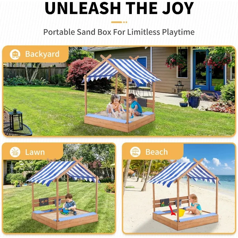 1Pc 49In Large Wooden Sand Box with Liner Drawing Board Sink House Design Sand Boxes for Backyard Garden Beach for Beach Outdoor