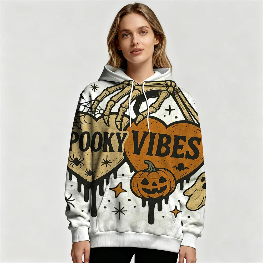 

New Autumn Winter Halloween Women's Hoodie 3D Skull Pumpkin Pattern Printed Horror Sweatshirts Outdoor Comfortable Casual Hoodie