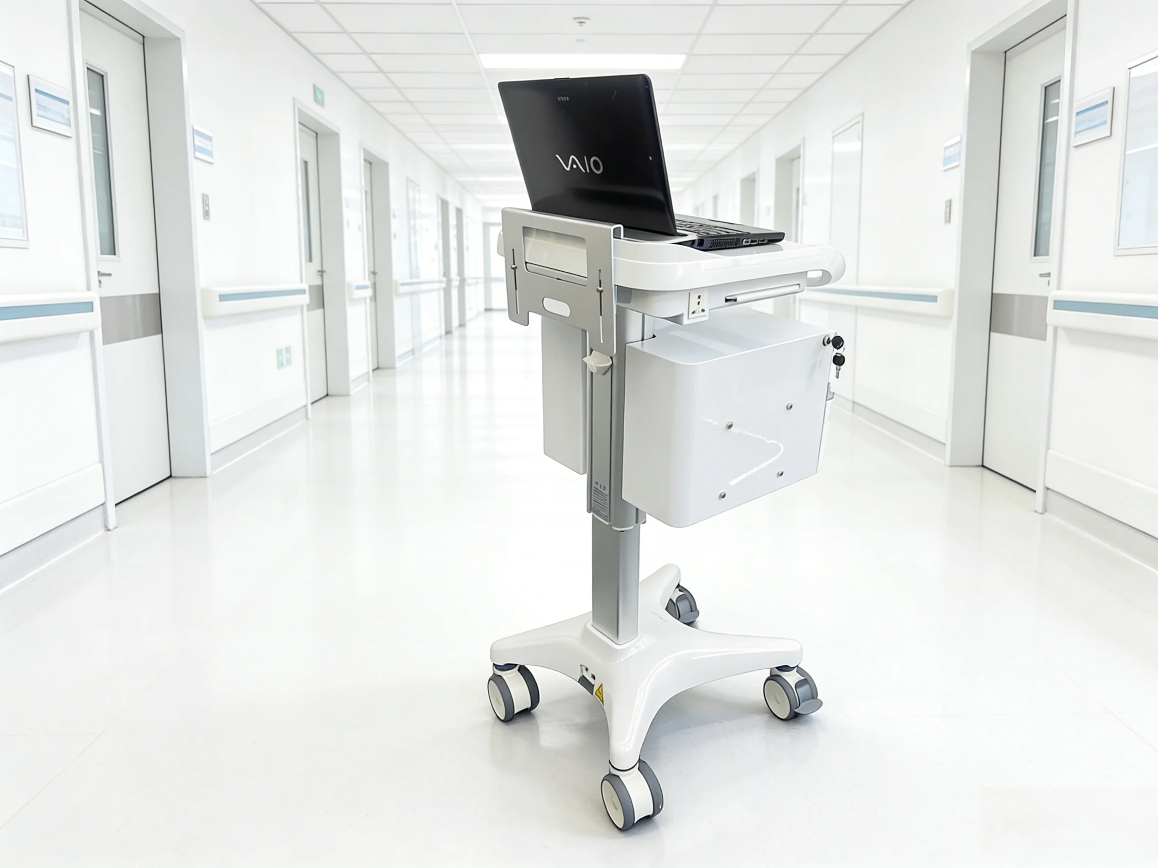 M6 Hospital Trolley-style Adjustable Laptop/tablet Trolley with 2-year Warranty and Online Technical Support