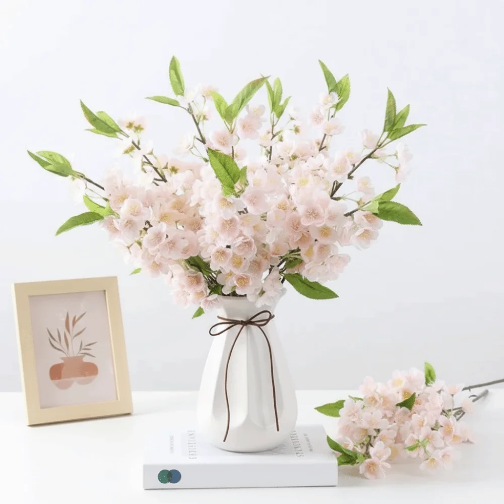 

50cm Length Artificial Peach Flower With Leaves Real Touch Silk Flower UV Resistant Peach Branch Peach Blossom Branch