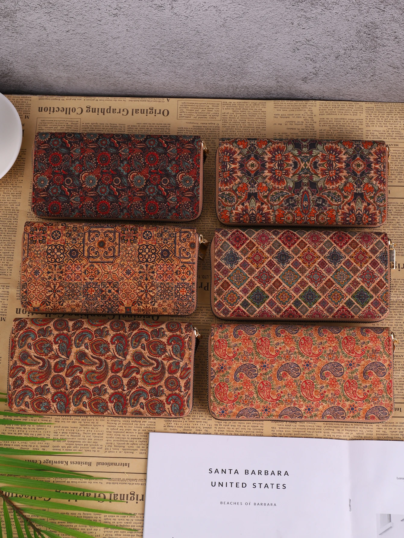 New multi-functional wood grain long wallet portable geometric multi-card wallet personality retro bohemian clutch