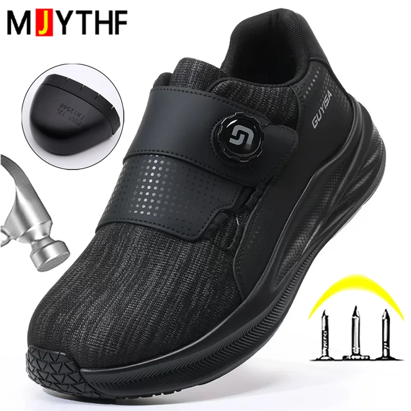Rotating Button Safety Shoes Men Wide Head Anti Smashing Work Shoes Anti-Puncture Protection Shoes Anti-slip Indestructible Shoe