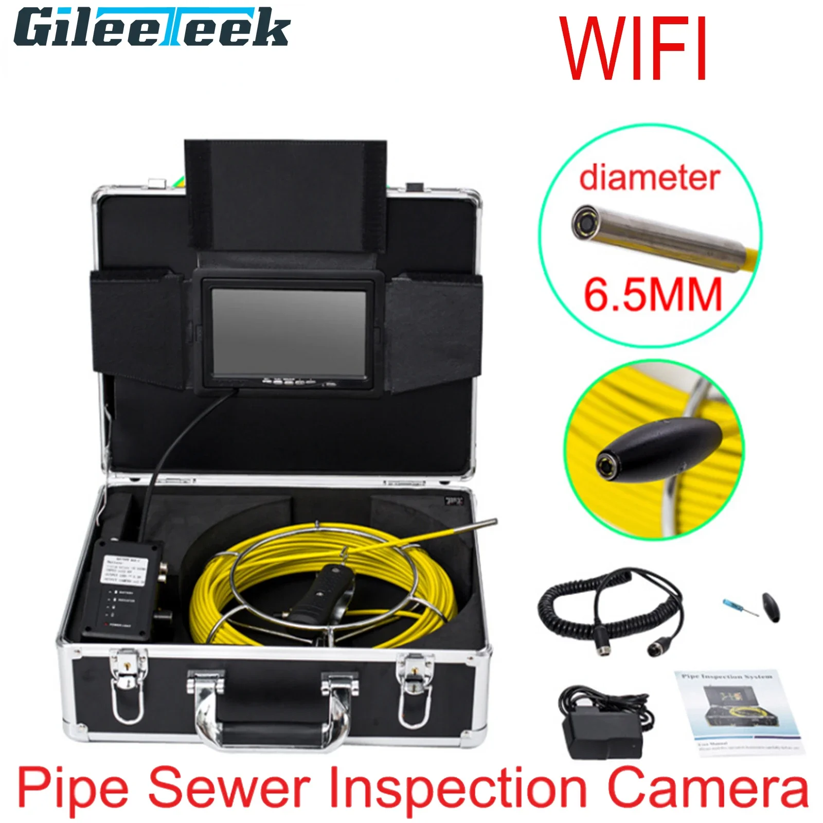 

Pipeline Endoscope with WIFI WP70 7inch TFT LCD Monitor Pipe Inspection Wireless Industrial Camera DVR Portable IP68 Waterproof