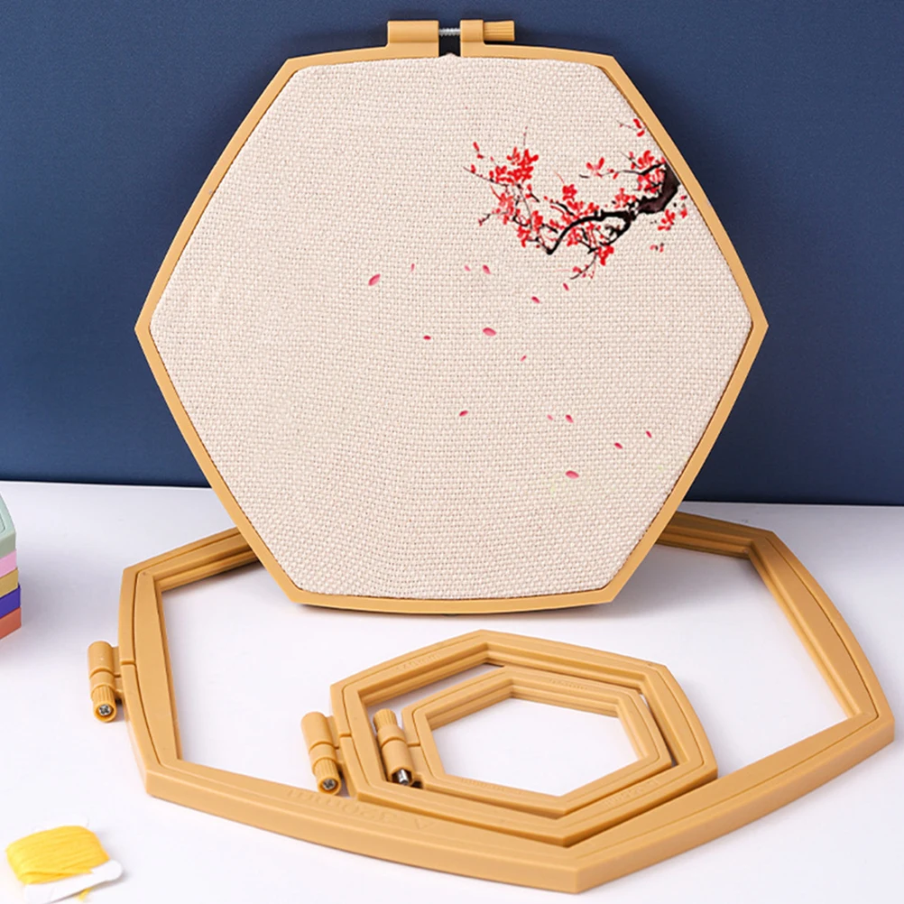 

4 Pcs Hexagon Cross Stitch Embroidery Hoops Reusable Adjustable Craft Sewing Tools for Bracelet Making Kits Smooth Surface