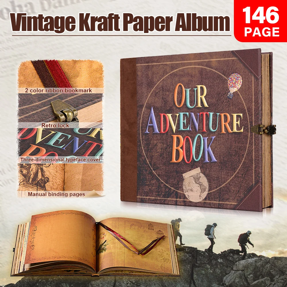 DIY Photo Album Stickers Scrapbook Handmade Adventure Book Retro Kraft Travel Album Anniversary Wedding Birthday Gift 146Pages