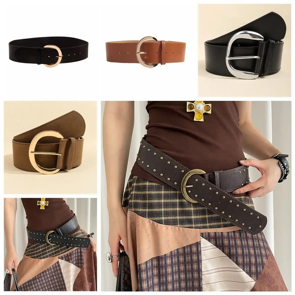 Fashion Suede Women Wide Belt Rivet Jeans Girdle Leather  display picture 3