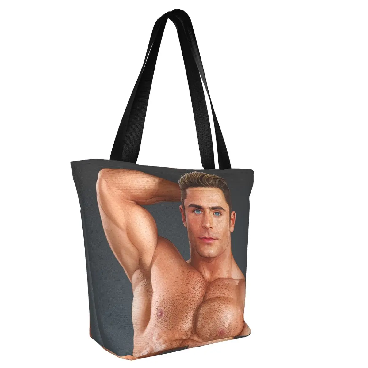 Funny Sexy Muscled Man Hunk Gym Boyfriend Shopping Tote Bags Reusable Tempting Canvas Groceries Shopper Shoulder Bag