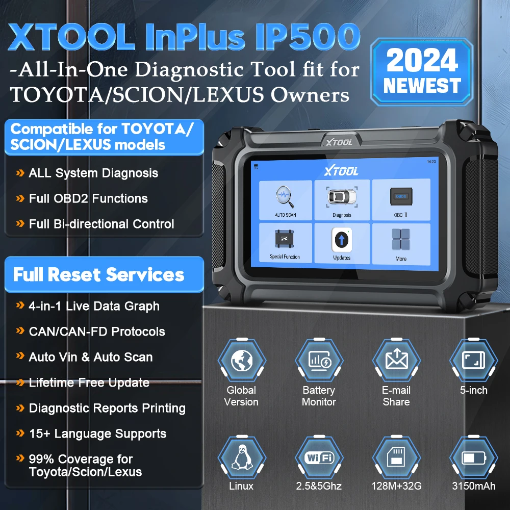 XTOOL InPlus IP500 Full System Car Diagnostic Tools For Toyota Automotive OBD2 Scanner Lifetime Free Update Bidirectional CAN FD