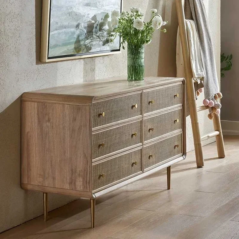 Armoire de poitrine en rotin et bois massif, pays américain, élément créatif à six coffres, chambre à coucher nordique, salon