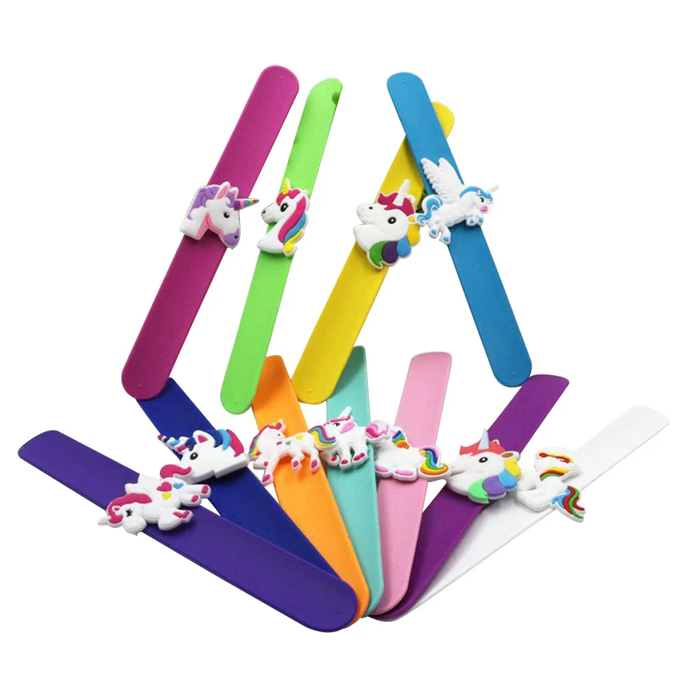 

6 pcs Silicone Slap Bracelets Unicorn Design Flexible Wristband For Kids Party Favors Birthday Gifts Carnival Event Giveaways