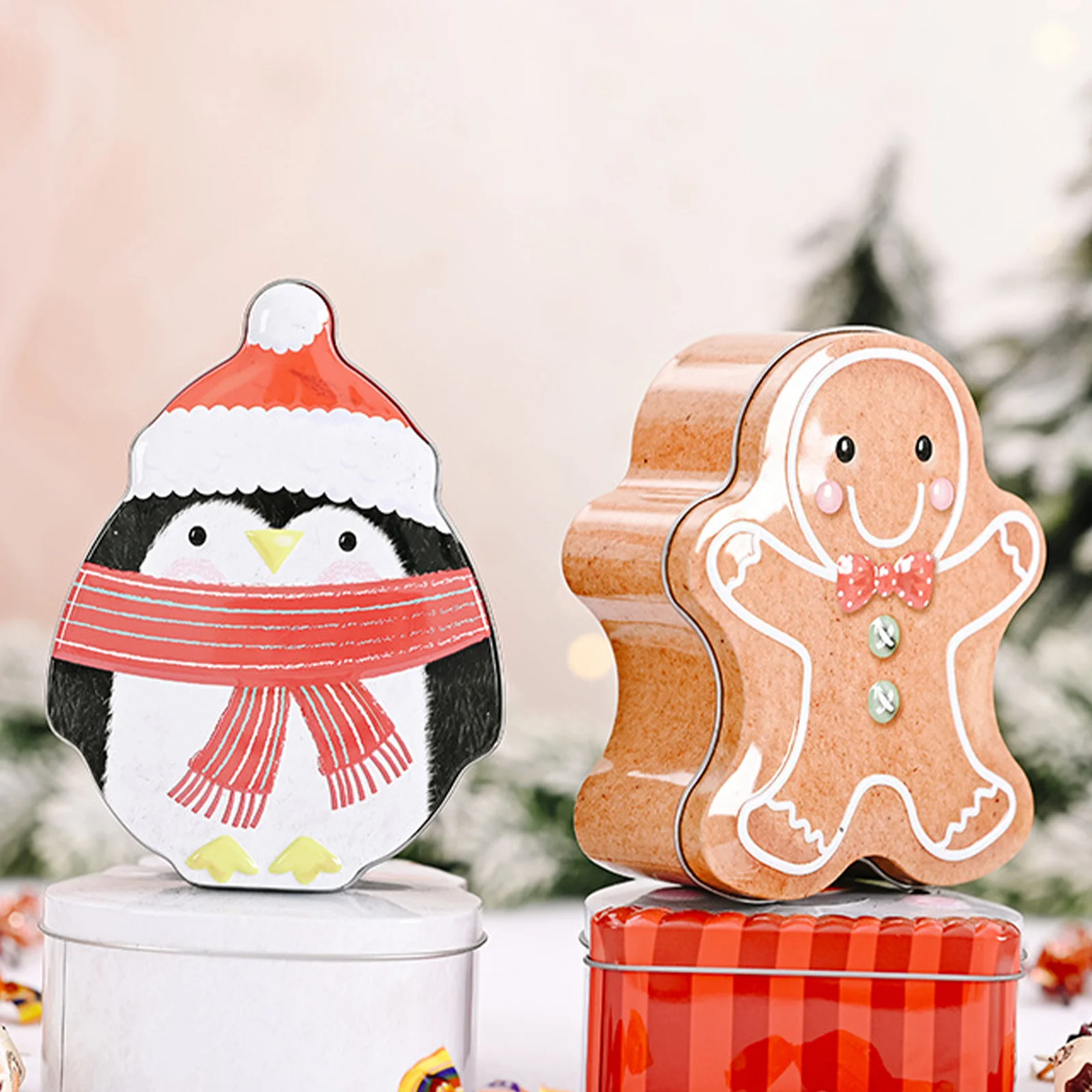 

4pcs Christmas Gift Box Tinplate Candy Storage Case Biscuits Tin Party Favor Container Small Empty Gift Packaging Box Cartoon