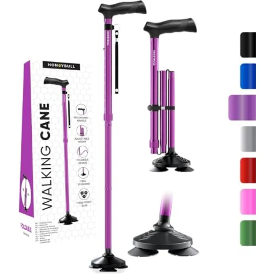 

Walking Cane for Men and Women Foldable, Adjustable, Heavy Duty, Free Standing, All Terrain, Collapsible Walking Sticks for Sen