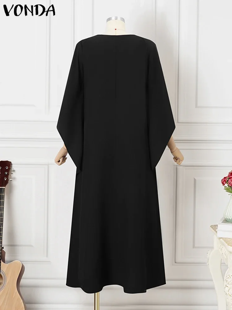 Abito stampato Vestito estivo Donna Vintage Manica svasata Increspato Stampato Abito lungo Casual Vestido Oversize Plus Size VONDA