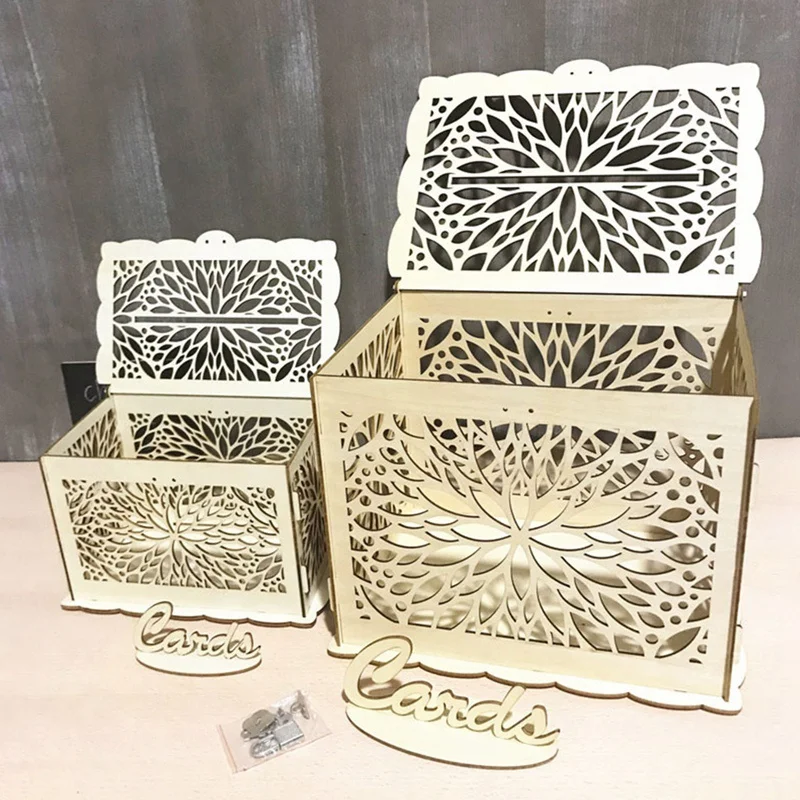 Diy Rustic Hollow Wooden Knot Wedding Gift Card Box Money Letter Box Wedding Party Sign In Box Wedding Party Decoration