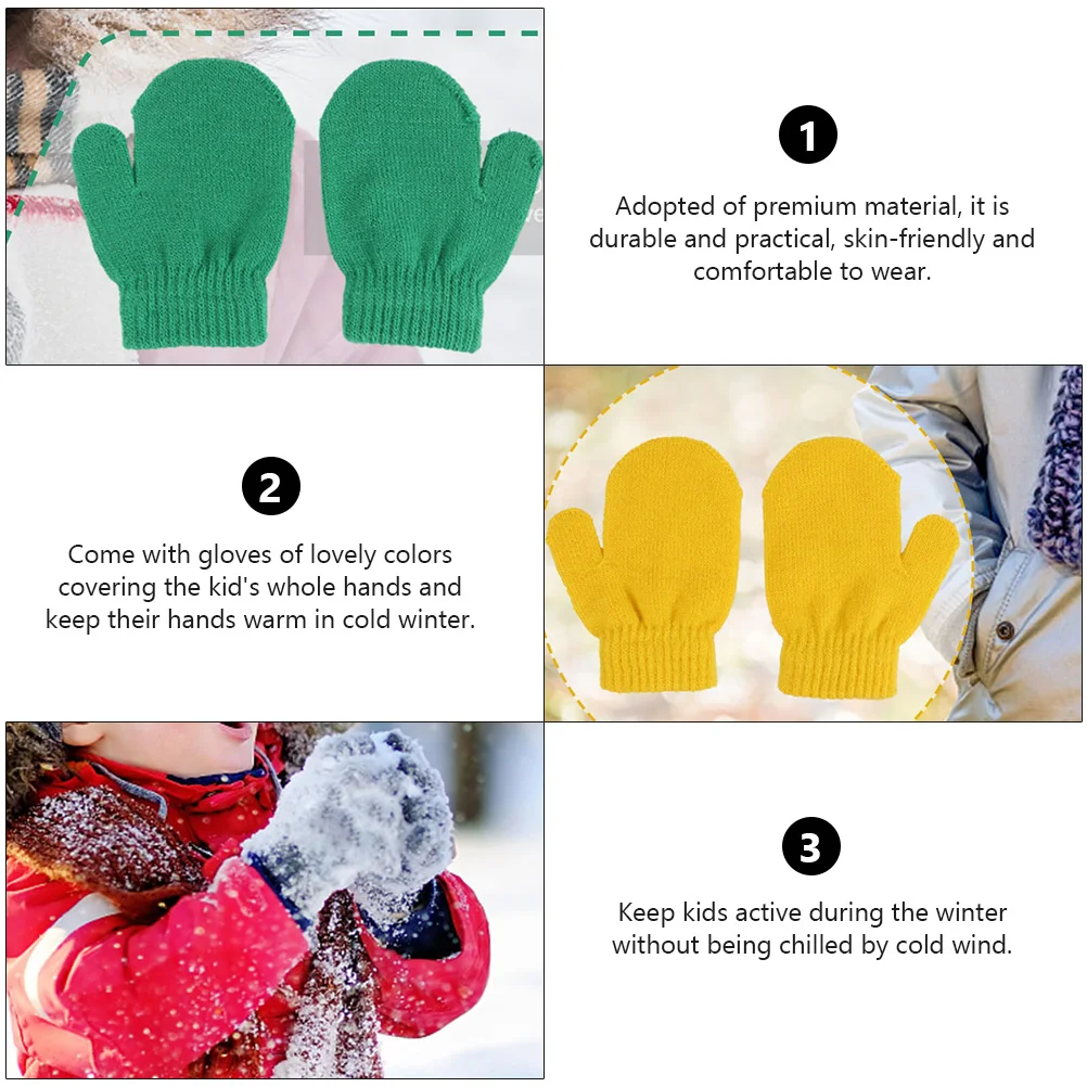 

5pcs Kids Full Finger Winter Warm Knitted Mittens For Children Unisex Soft Stretchable Gloves For Boys Girls Winter Wear Gift