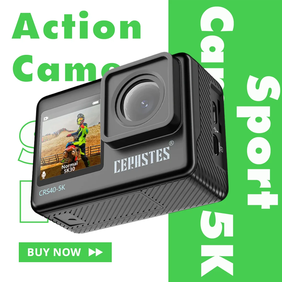 

5K Action Camera 24 MP 2.0" Touch Dual Screen 5X Zoom Wi-Fi EIS 170° DVR Webcam Wireless Mic 30M Waterproof Sport Camera