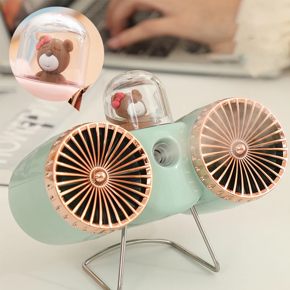 Dual Head Spray Fan, USB Rechargeable, Low Noise, Desk Fan for Home Office, 3 Speed Adjustable, Colorful Night Light, Neck Fan