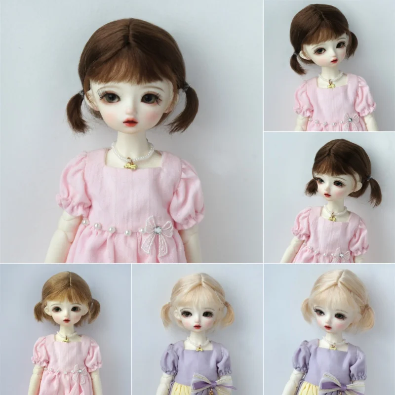 

JD746 Мохеровые парики BJD, короткая стрижка для мальчика с 2 игривыми хвостиками для 1/12 1/8 1/6 OB11 OB24 Lati, желтые аксессуары для кукол YOSD Qbaby