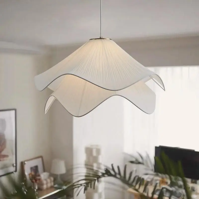 

French art pleated fabric petal chandeliers Nordic ins cream style simple cozy living bedroom nordic home decor pendant lights