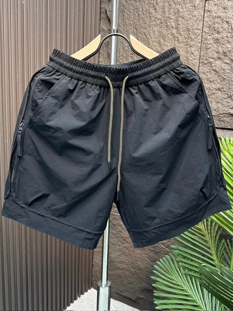 

Мужские шорты из ледяного шелка: летние, в американском ретро-стиле, модные, повседневные, для пляжа, для активного отдыха, быстросохнущие, длиной до колена