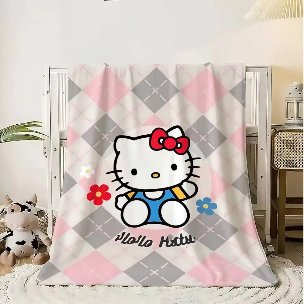 Kawaii Hello Kitty Fluffy Plaid Blanket  Luxury King Size Bedding for Sofa Home Decor Throw Soft Nap and Knee Blanket