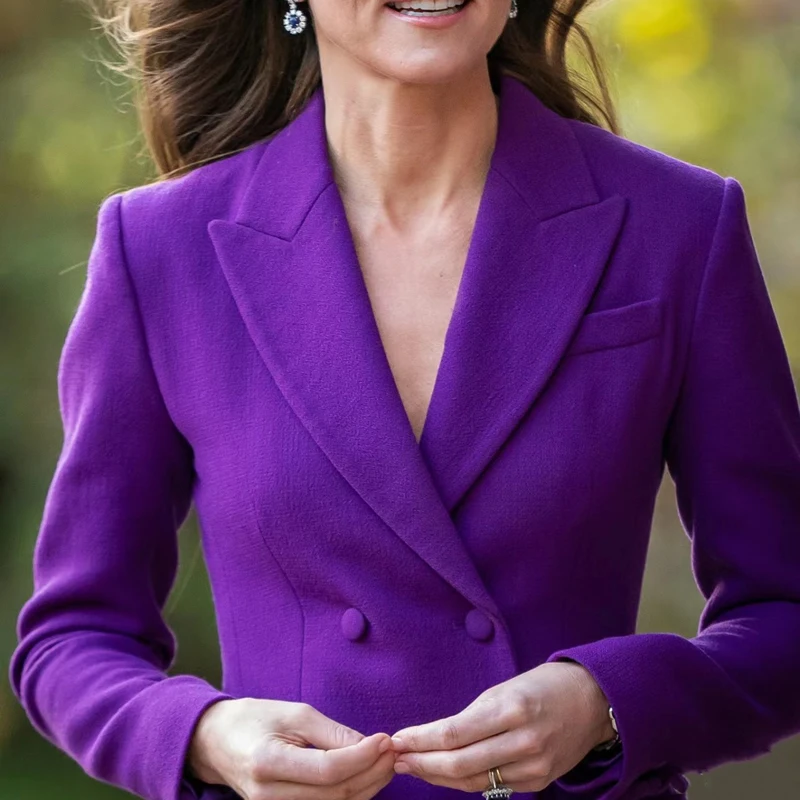 2024 Kate Princess Purple Suit Jacket Long Sleeve Double Breasted OL Trousers Set