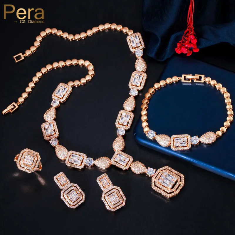 

4 шт., набор ювелирных украшений для невесты, с фианитами