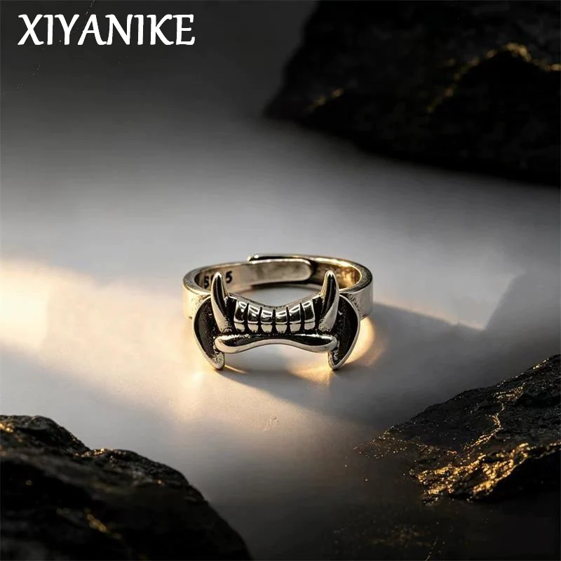 XIYANIKE Punk Thai Silver Demon Fangs Adjustable Finger Rings For Men Women Vintage Fashion New Jewelry Gift Party Anillos