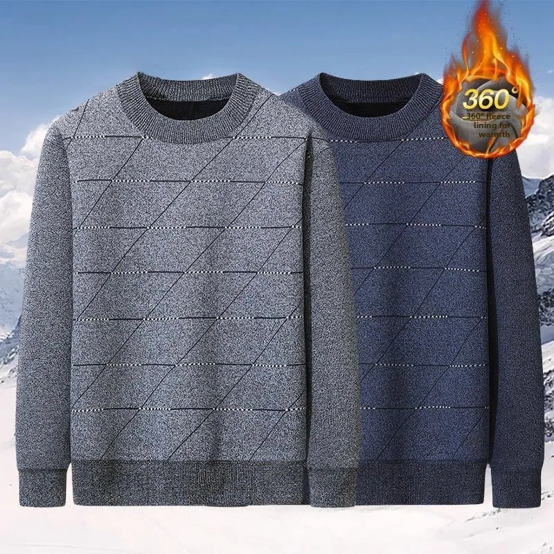 

Warm Fce Lined Thi Knitted round Ne andpa Sle Base irt Top for Middle-Aged And ly Men Casual Loose Fit Sweater