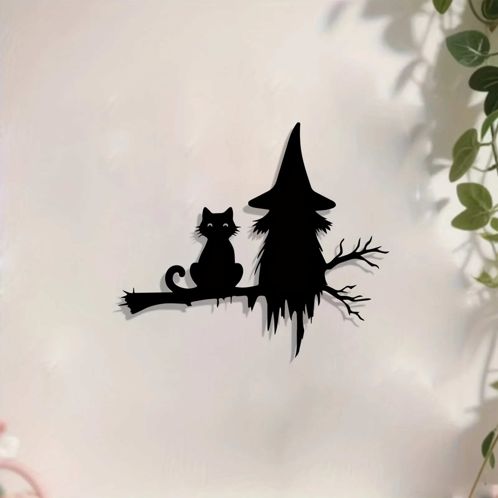 Witch And Cat Silhouette Metal Wall Art, Weather‑Resistant Halloween Iron Mural, Living Room